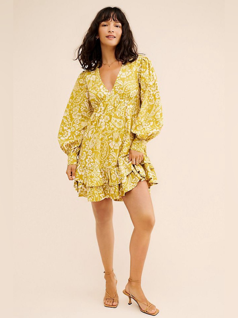 EUC – Anthropologie Maeve V-Neck Frill Puff Sleeve Mini Dress
